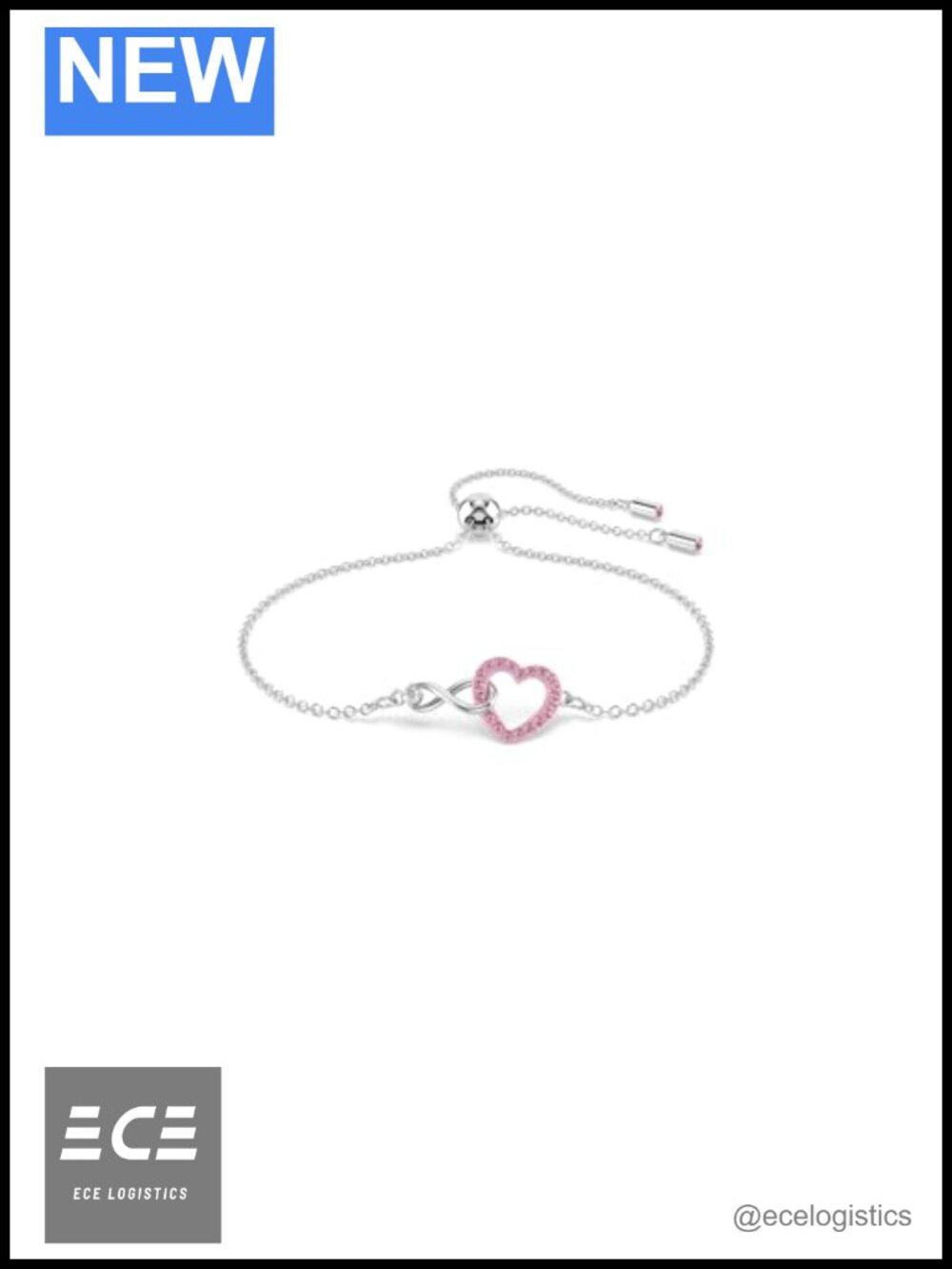 Rhodium Plated Heart Infinity Chain Bracelet